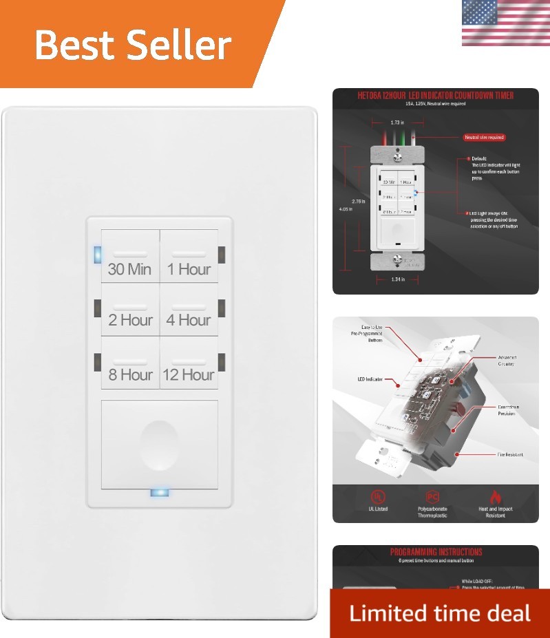 White Countdown Timer Switch - Safe, Easy-to-Use Solution for Home Applications