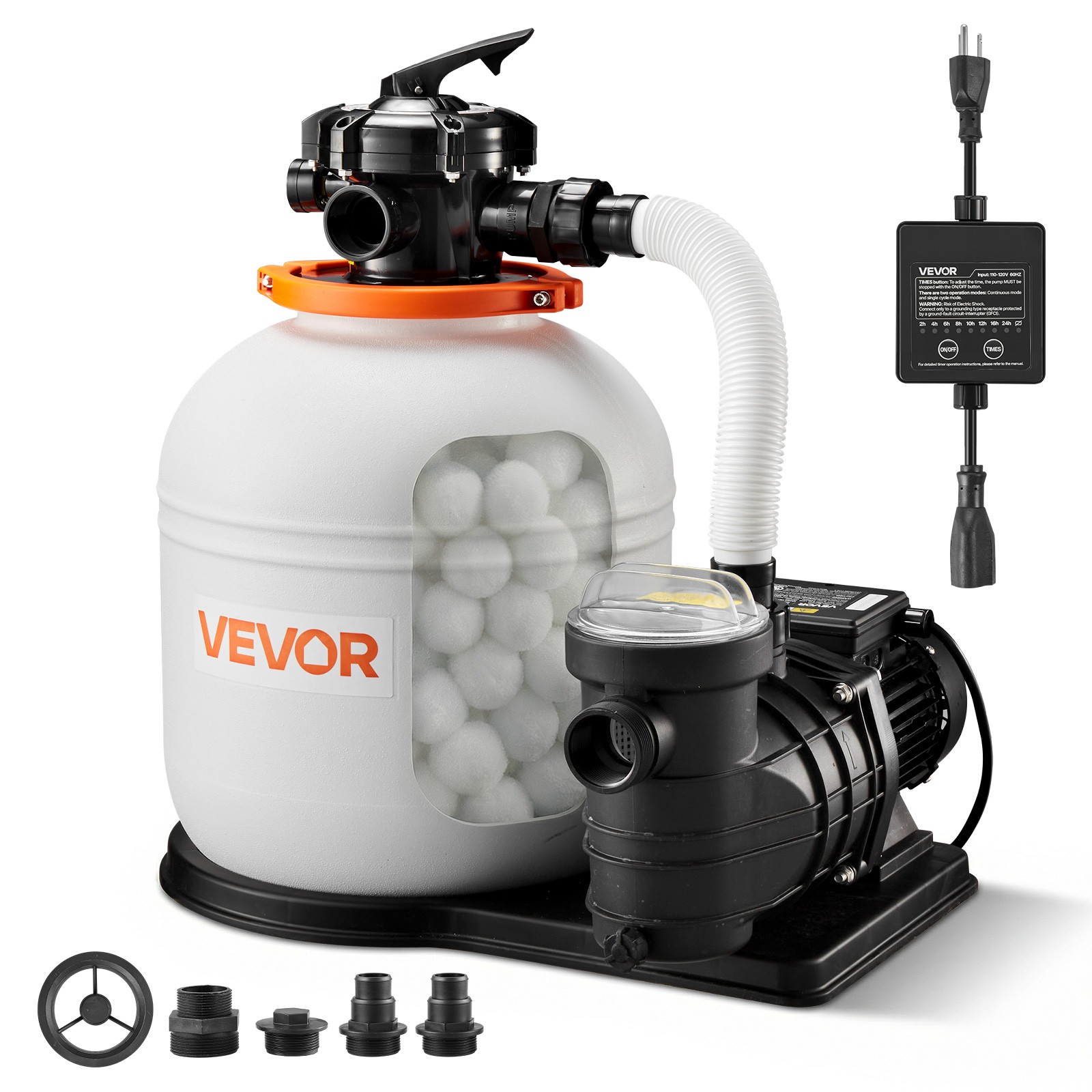VEVOR FlashPure Sand Filter Pump for Above Ground Pools 16 in 4400 GPH 1HP Timer gallery