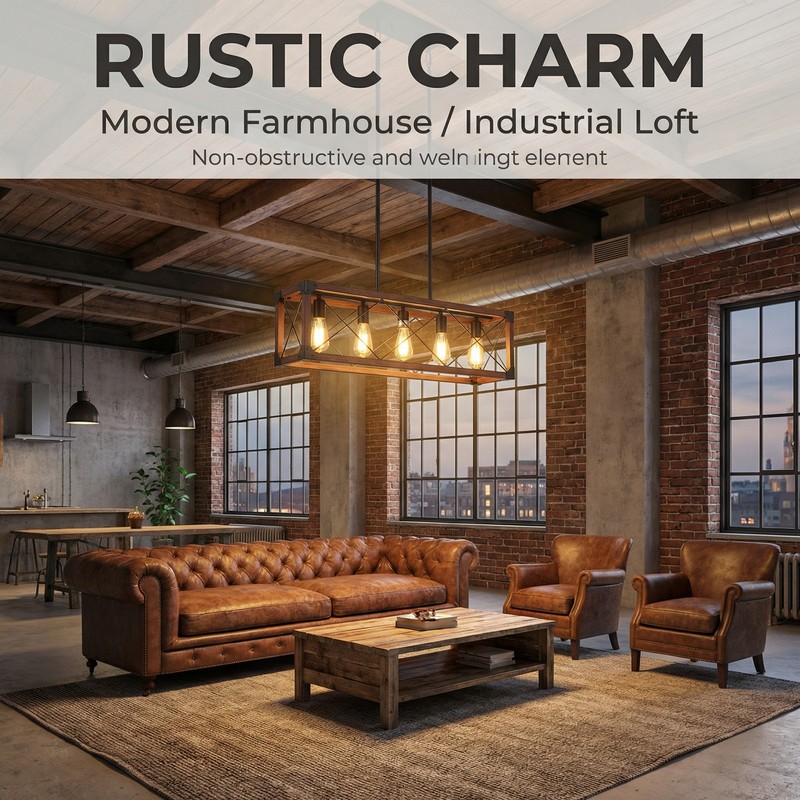 31'' Pendant 5 Light Rustic Farmhouse Chandelier Living Room Wood Linear Fixture gallery