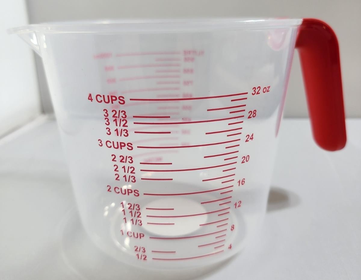 Clear Plastic 4 Cup Measuring Cup with Red Handle – 32 oz Kitchen Measure gallery