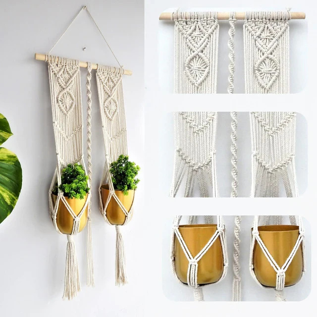 Macrame Plant Hanger Handmade Cotton Rope Hanging Planter for Outdoor Size- 30" gallery