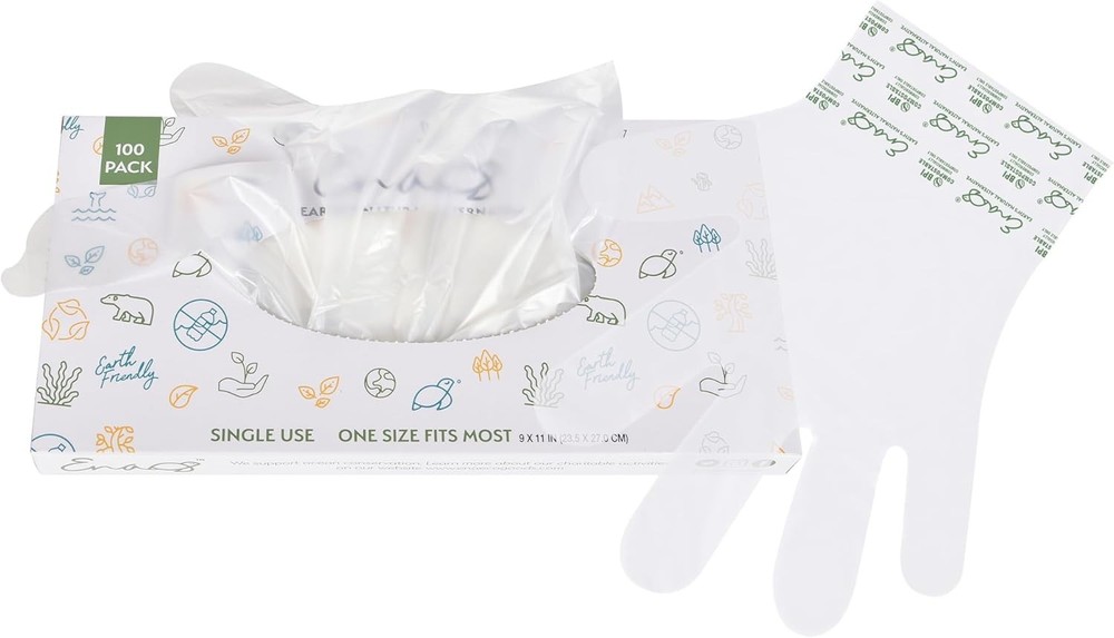 100% Compostable Gloves Disposable Latex Free [One Size Fit Most, 100CT] Food