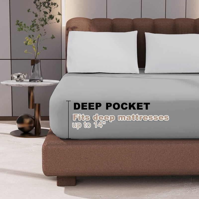 4-Pack Hotel Quality Queen Fitted Sheets, 100% Microfiber, Light Gray, 60"x80" gallery