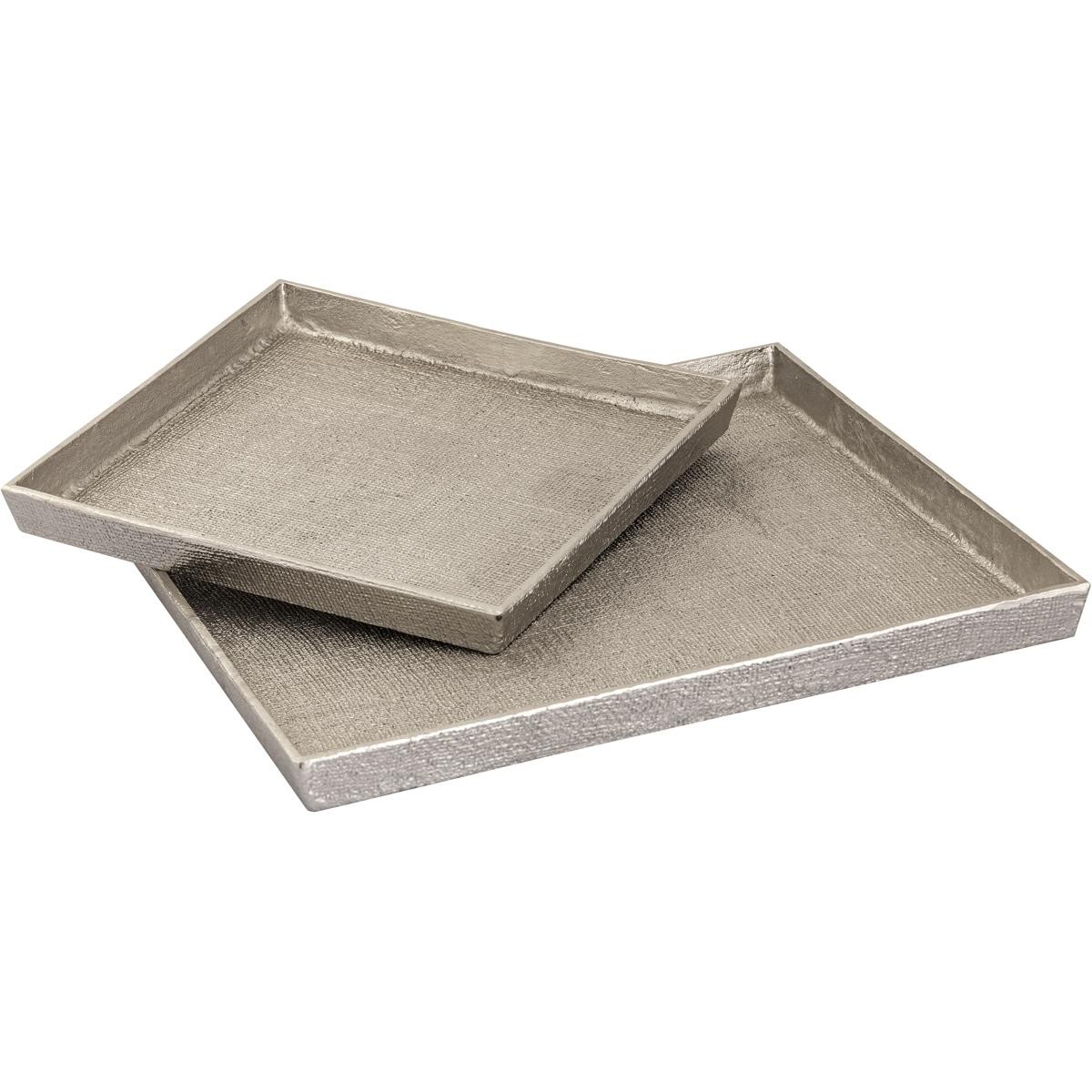 Atlas Lighting & Home AC11611-02S Square Linen Antique Nickel Tray, Set of 2 gallery