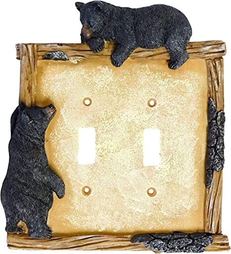 Black Bear Log Double Toggle Switch Wall Plate Cover Cabin Lodge Home Decor