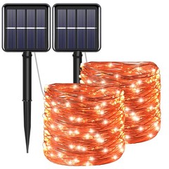 YAOZHOU Fall Outdoor Decorations, Orange Solar String Lights Outdoor, 2Pack T…