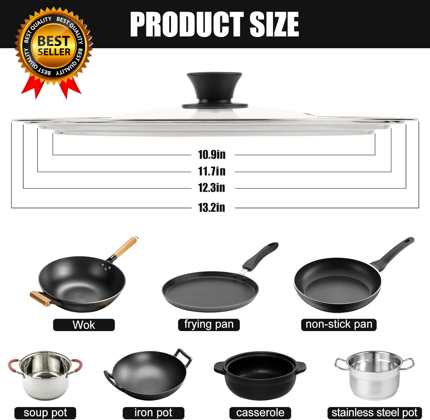 Pan Lid Fits 11 12 & 13 Inch Cookware, Universal Lid for Pots, Pans and Skillets gallery