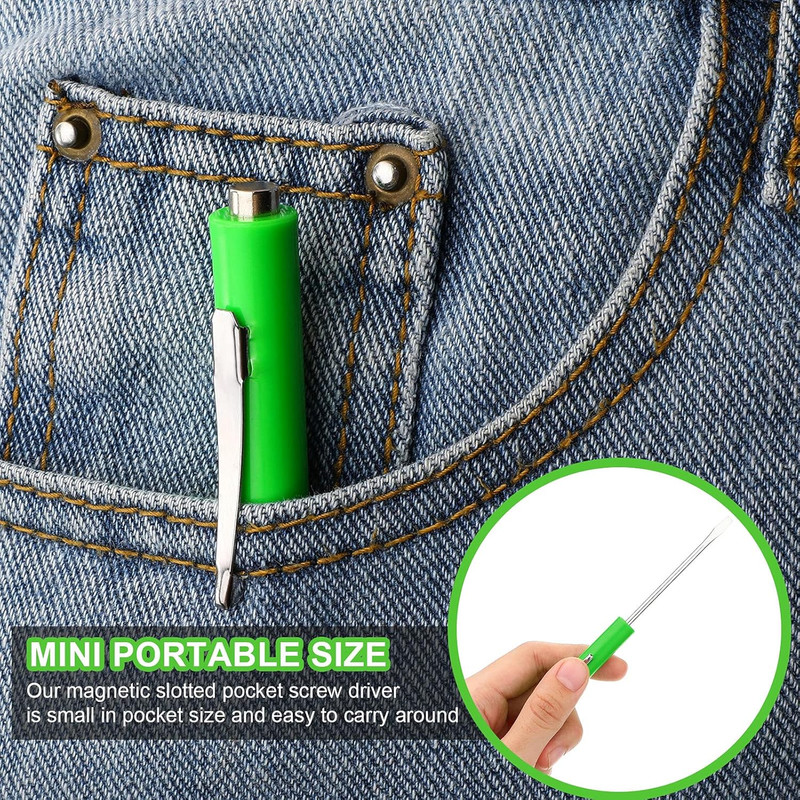 10 Pieces Pocket Screwdriver Mini Tops and Pocket Clips Magnetic Slotted Small S gallery