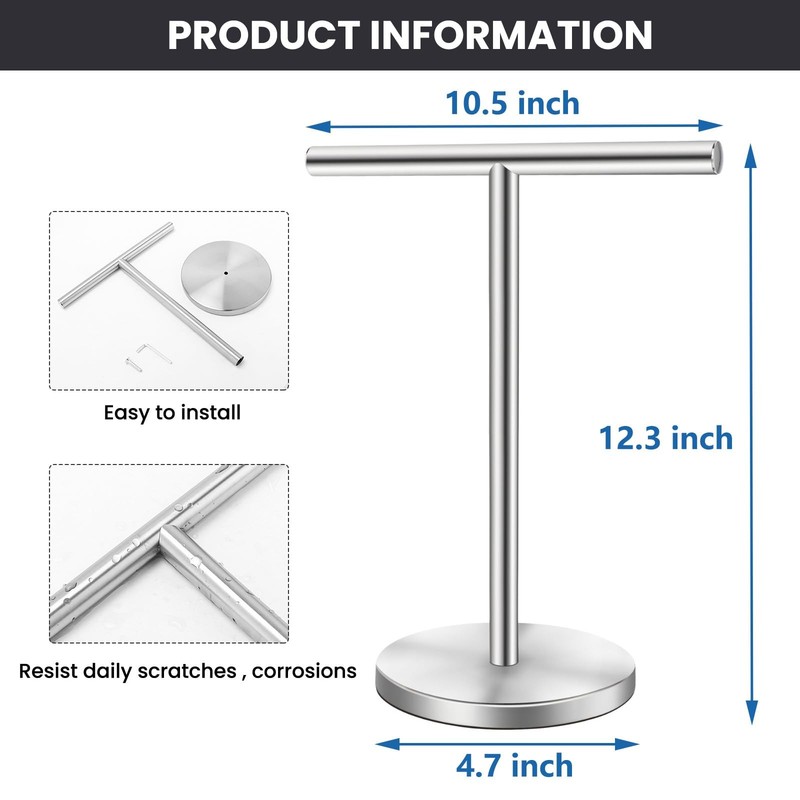 T-Shape Bath Hand Towel Holder Stand Stainless Steel Free Standing Hand Towel R gallery