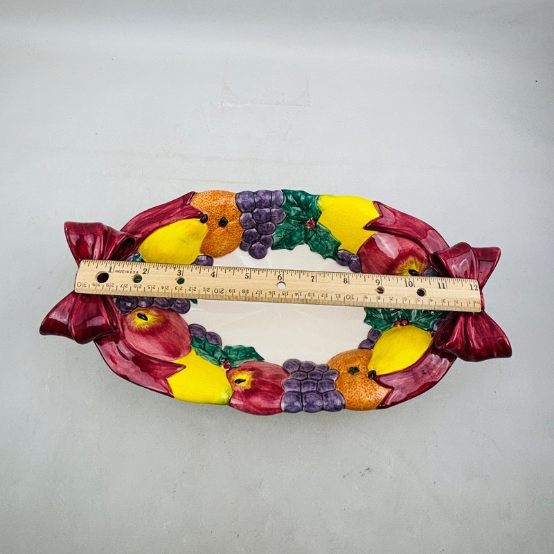 Fitz and Floyd Della Robbia Fruit Bows Centerpiece Display Oval Bowl Vintage gallery