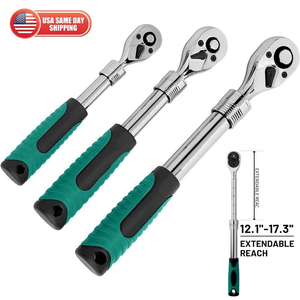 3PCS 1/4" 3/8" 1/2" Drive Ratchet Socket Wrench Quick-Release Spanner 72 Teeth gallery