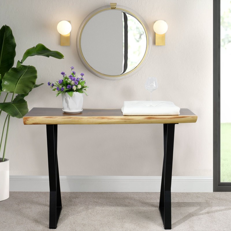 Rustic Suar Wood Console Table Natural Edge Sofa Table for Living Room Entryway gallery