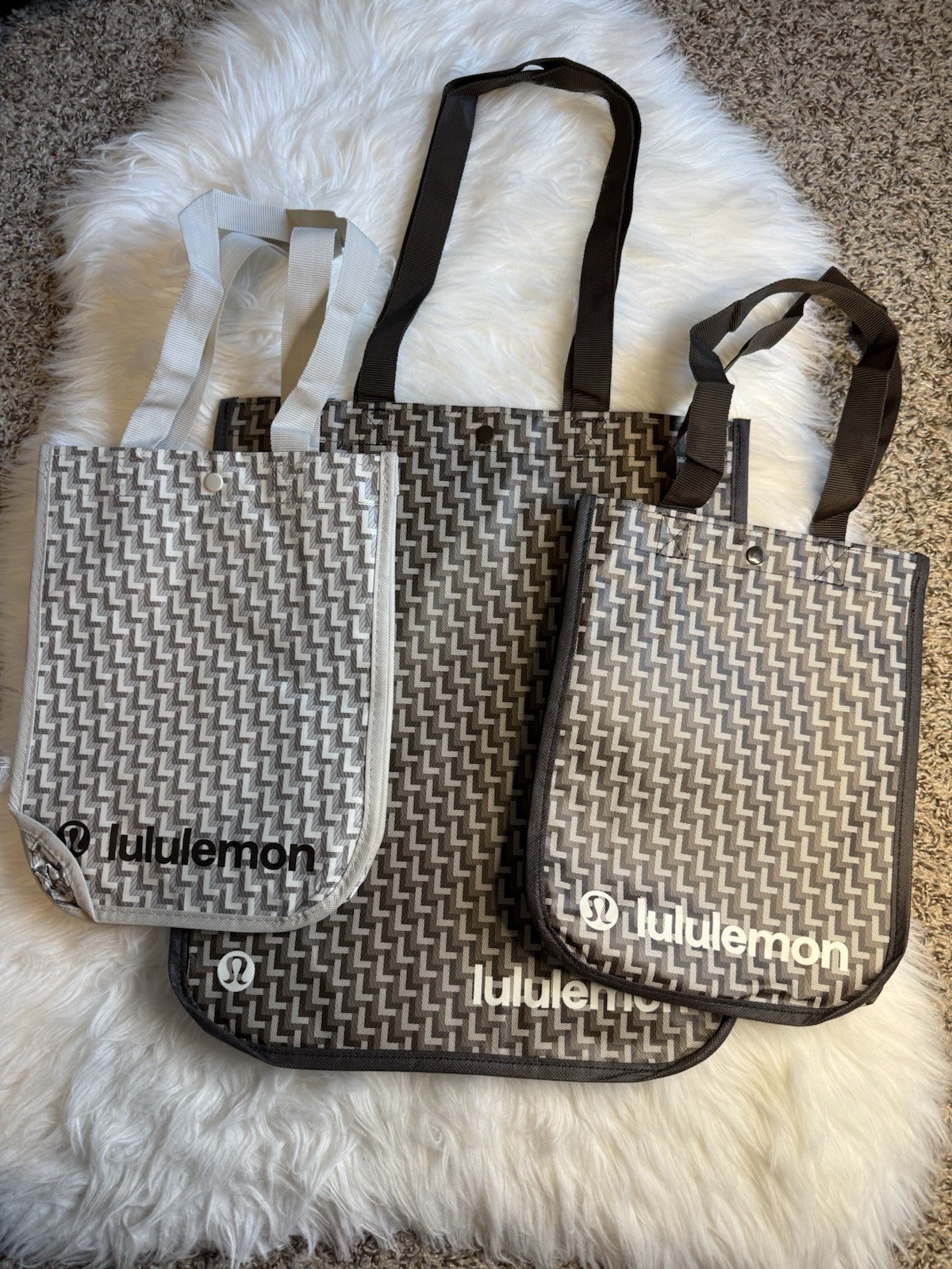 Lululemon Reusable Shopping Tote Bag Large Brow Small Gray Brown Lot 3 New gallery