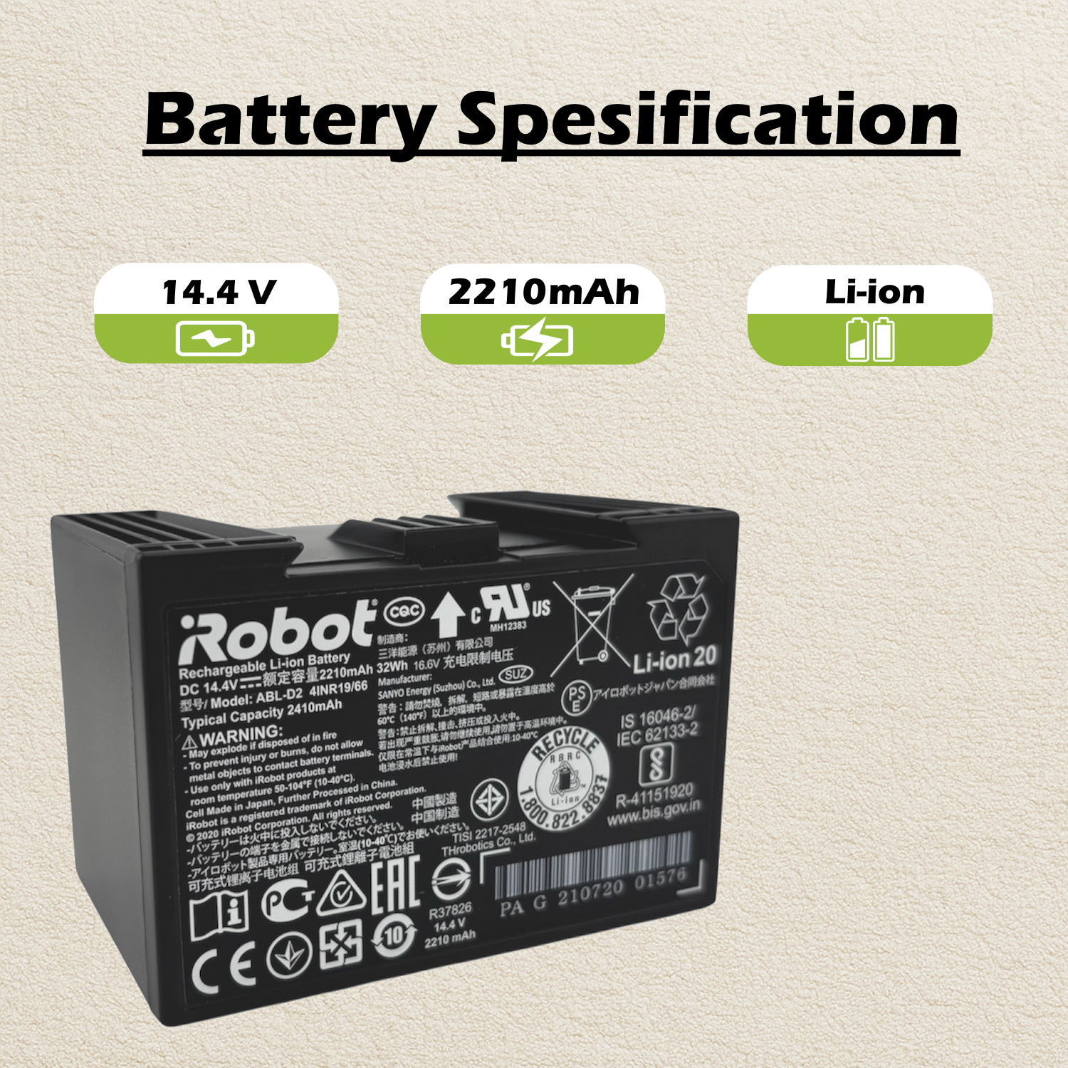 New OEM iRobot Roomba i5 i5+ High Capacity Lithium Ion Battery 2410mAh - ABL-D2 gallery