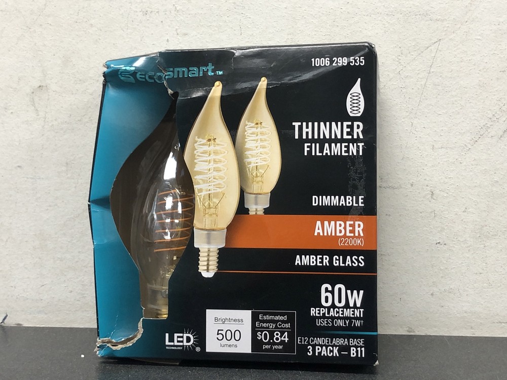 Ecosmart Dimmable LED Candelabra Bulb, 60W Equivalent, Amber (3-Pack)
