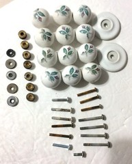 12 Round White Ceramic Drawer Pull Knobs – Rose Bud Design Plus Misc Pieces