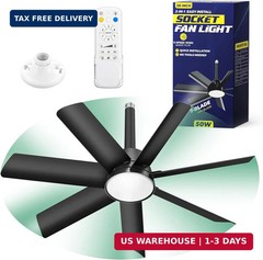 28in Socket Fan Light, 4000LM Ceiling Fans with Lights and Remote, 3000K-6500K 3