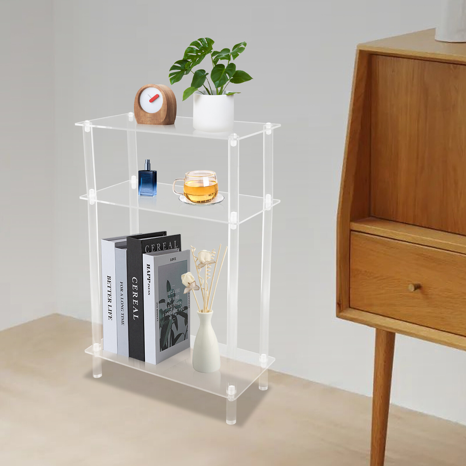 Acrylic Narrow Side Table 7" Wide Skinny Nightstand/Bedside Slim Small End Table gallery