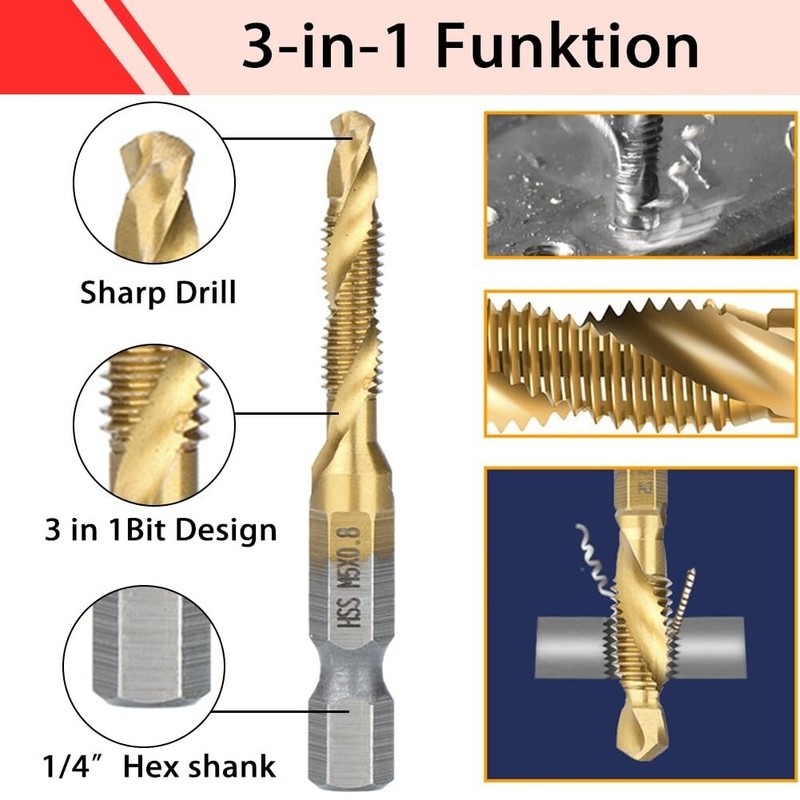Titanium Combination Drill Tap Bit Set 13PCS for SAE and Metric Tap Bits Kit gallery