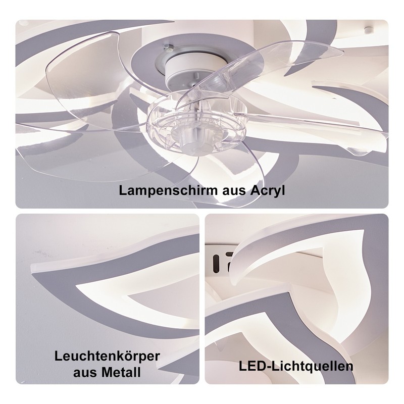 LED Dimmable Ceiling Fans with Lights&Remote Modern Flush Mount LED Fan Light gallery