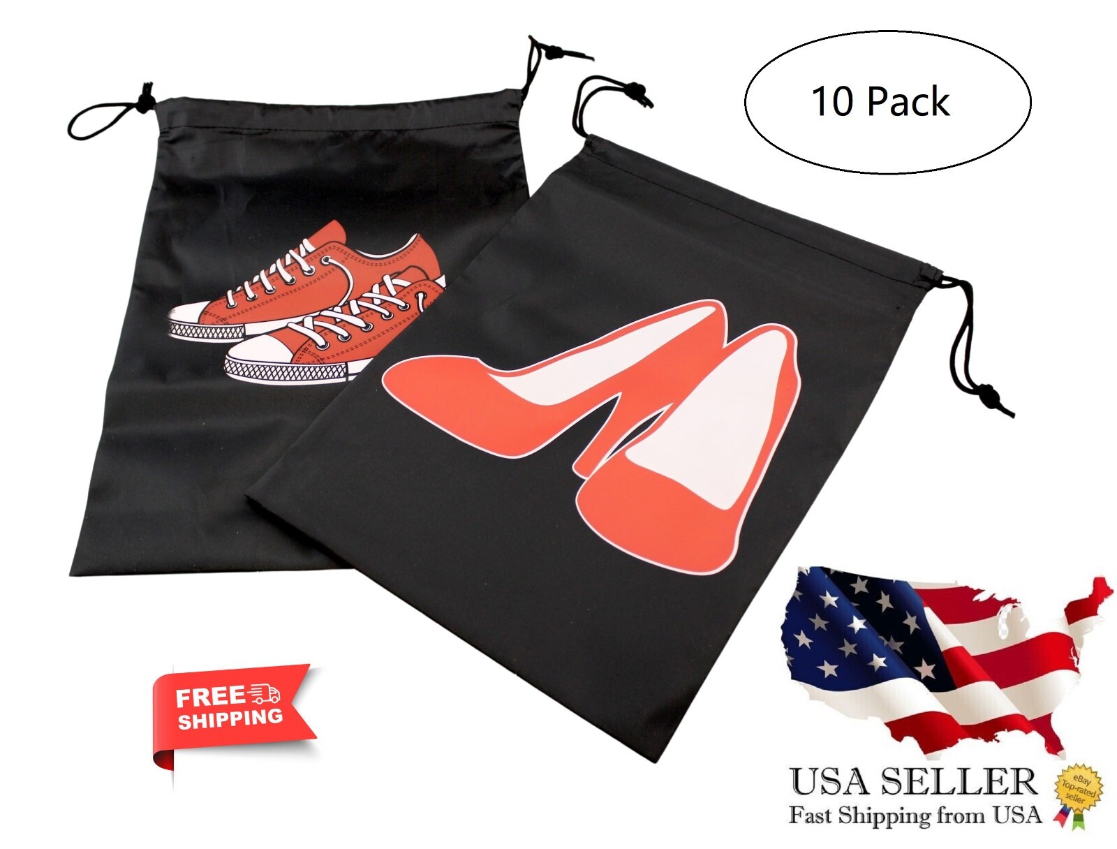 10 Pack Shoe Bags Printed Drawstring Travel Home Oxford Cloth Large 11.6 x 14.2" gallery