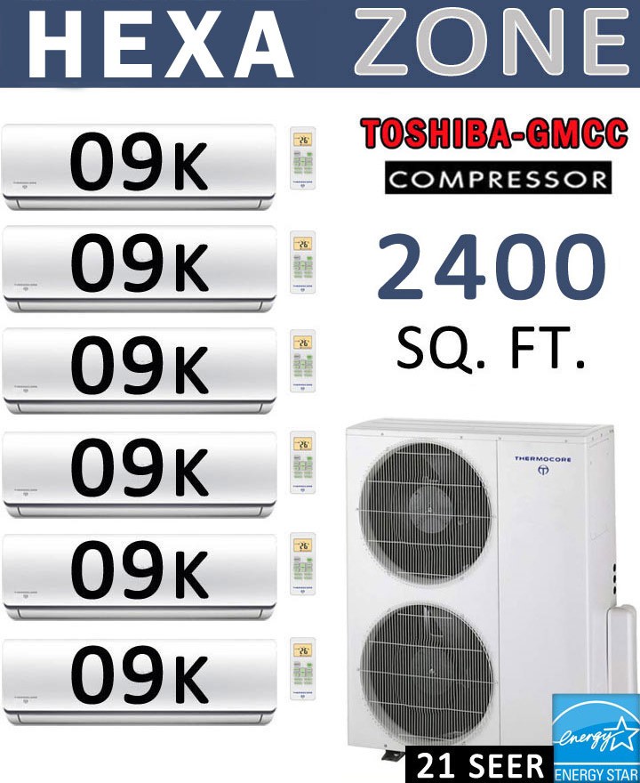 54000 BTU HEXA Zone Ductless Mini Split Air Conditioner HYPER Heat Pump 9000 x 6 gallery