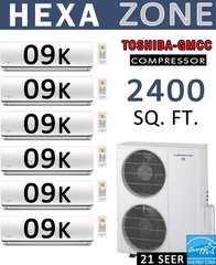 54000 BTU HEXA Zone Ductless Mini Split Air Conditioner HYPER Heat Pump 9000 x 6