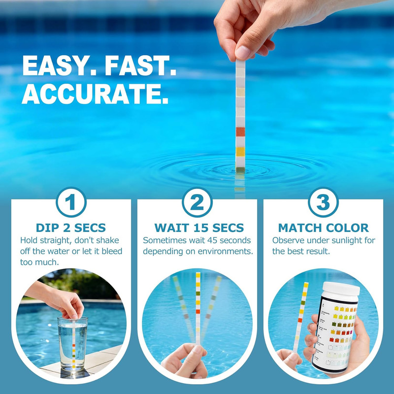 8-In-1 Pool and Spa Test Strips, 100 Count Water Testing Kit for Saltwater & Chl gallery