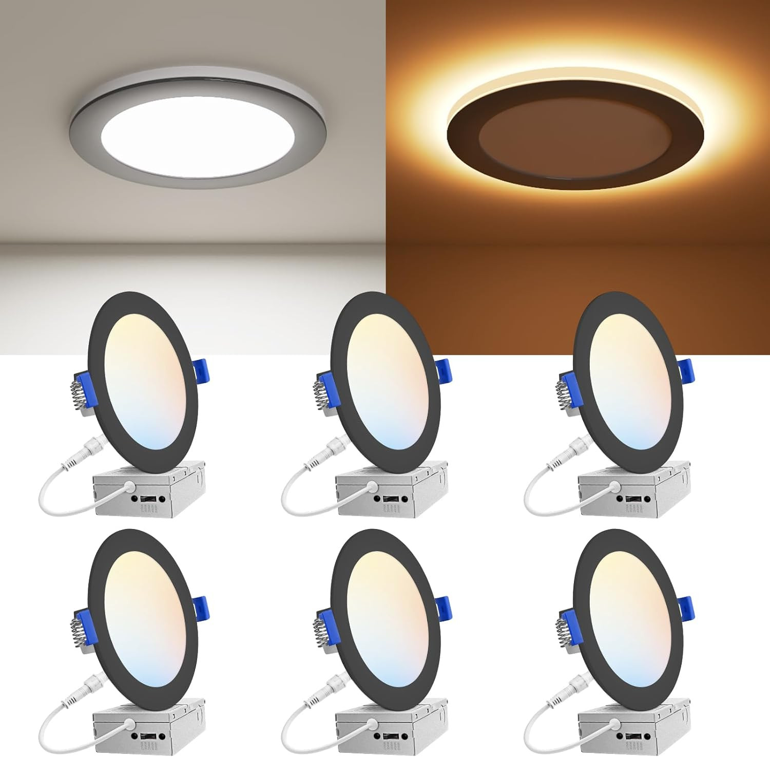6 Pack 6" Canless LED Recessed Lights with Night Light, 1080LM gallery