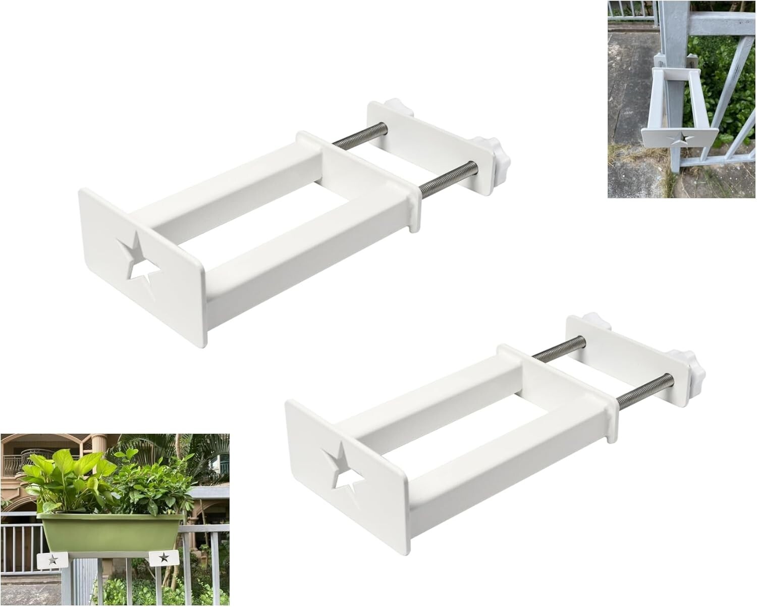 2 Pack Deck and Fence Rail Universal Planter Box Holder Brackets Shelf Clamps gallery