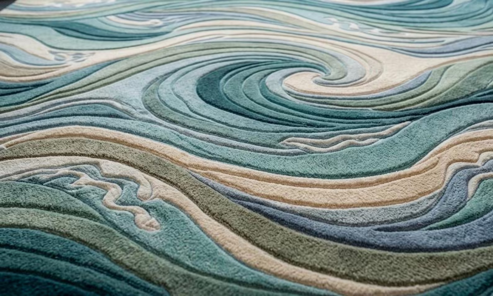 Hand-Tufted Wool Wave Rug – Abstract Ocean Texture, Coastal Living Room Area Rug gallery