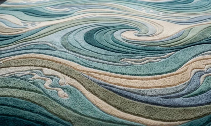 Hand-Tufted Wool Wave Rug – Abstract Ocean Texture, Coastal Living Room Area Rug gallery