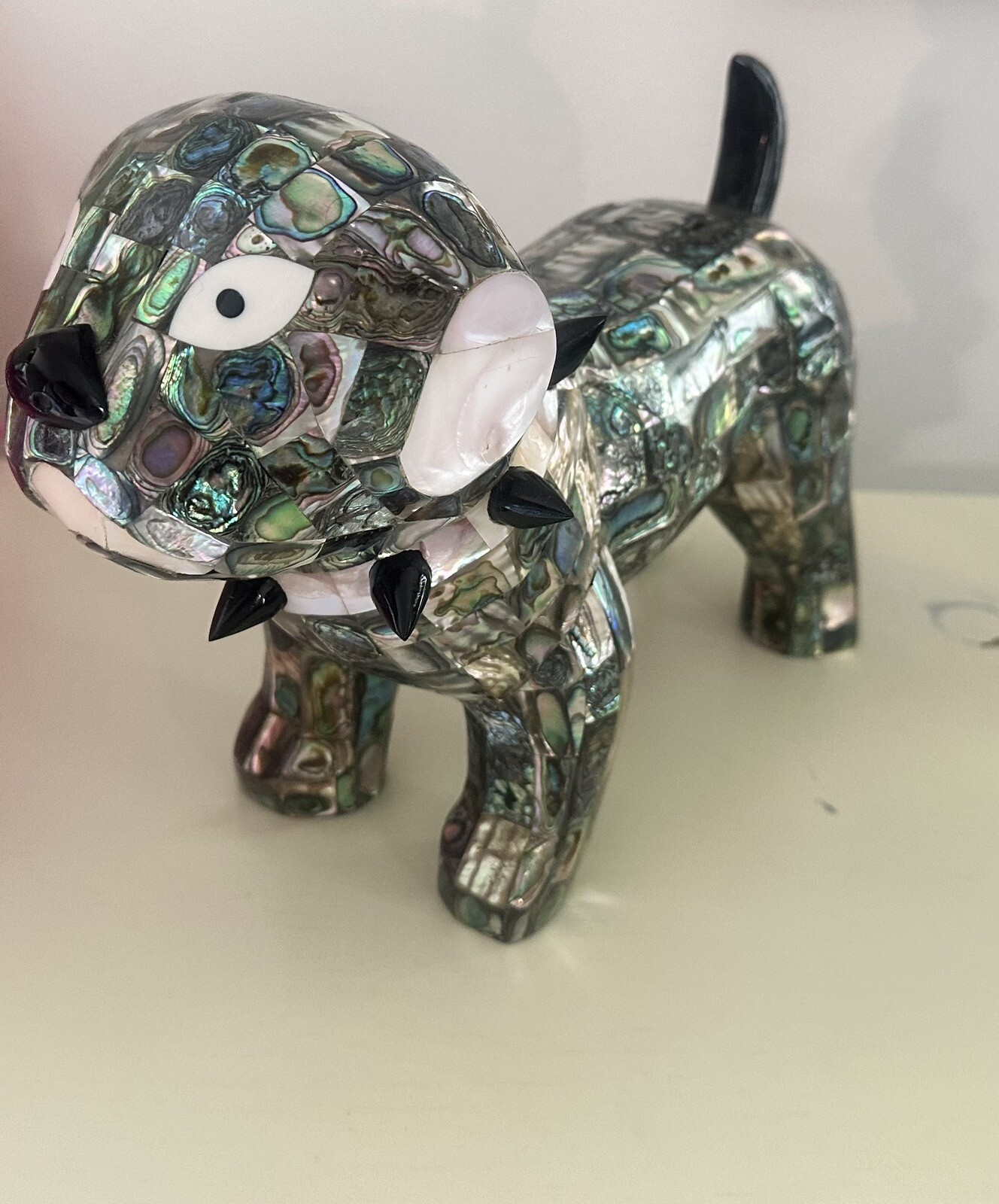 Vintage Handcrafted Mexican Abalone + Mother Of Pearl Dog Statue One Of A Kind gallery