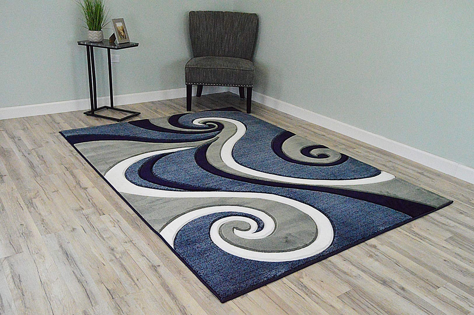 Premium Carved Modern Contemporary Abstract Rug 327 Navy Blue 7'9''x10'8'' gallery