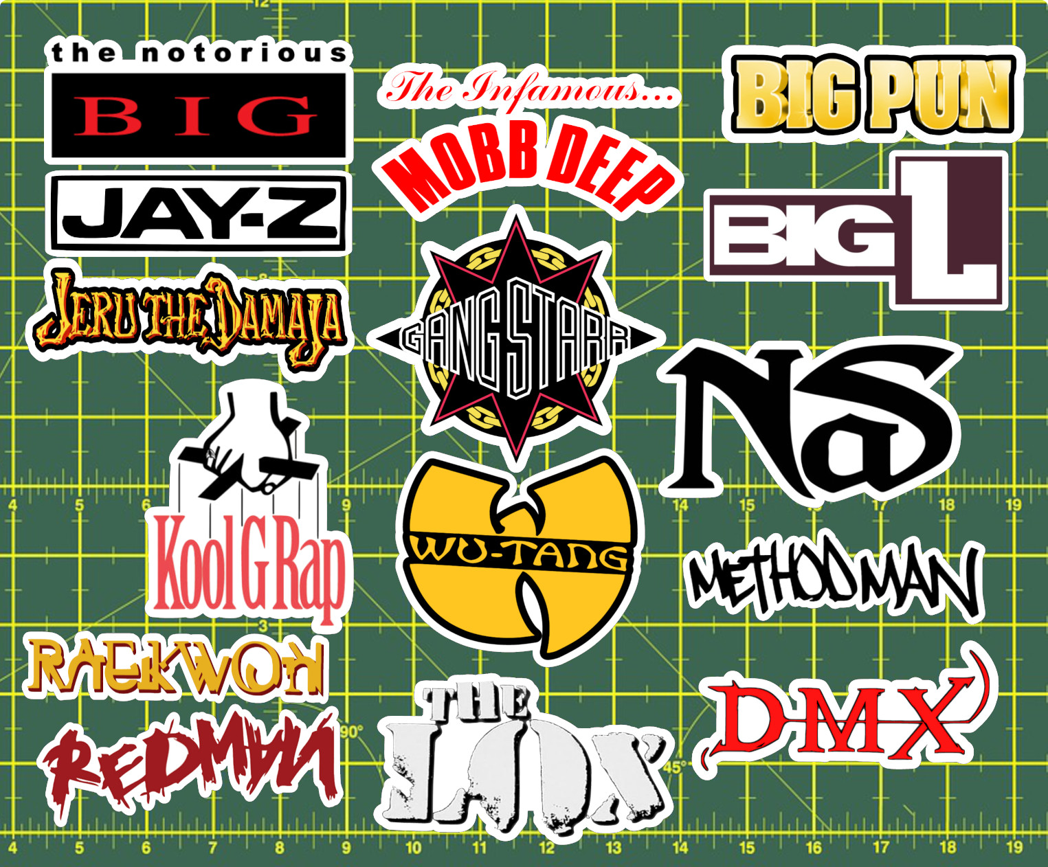 15 90's Rap Logo Sticker Pack - Clear, Holographic, or White- Jay-Z Nas Hip-Hop gallery