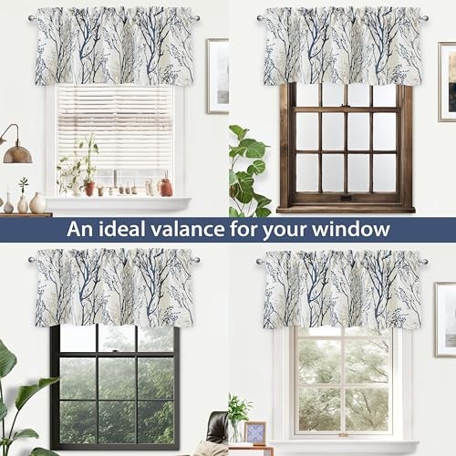 Tree Branch Linen Lined Valance Double Layer 52"W x 14"L (Pack of 1) Blue gallery