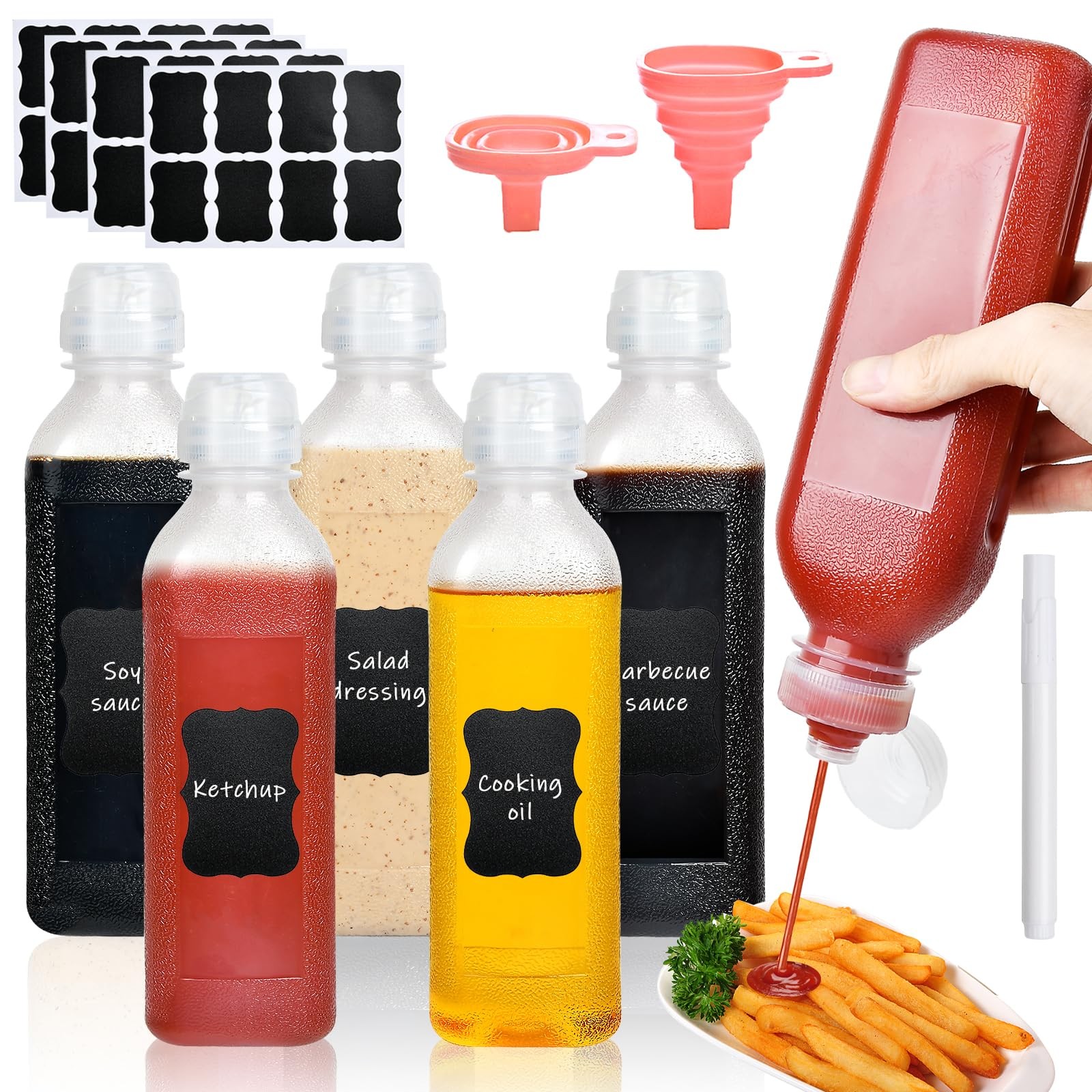 16 Oz Condiment Squeeze Bottles, 5 Pack Plastic Squeeze Squirt Bottle with Flip gallery