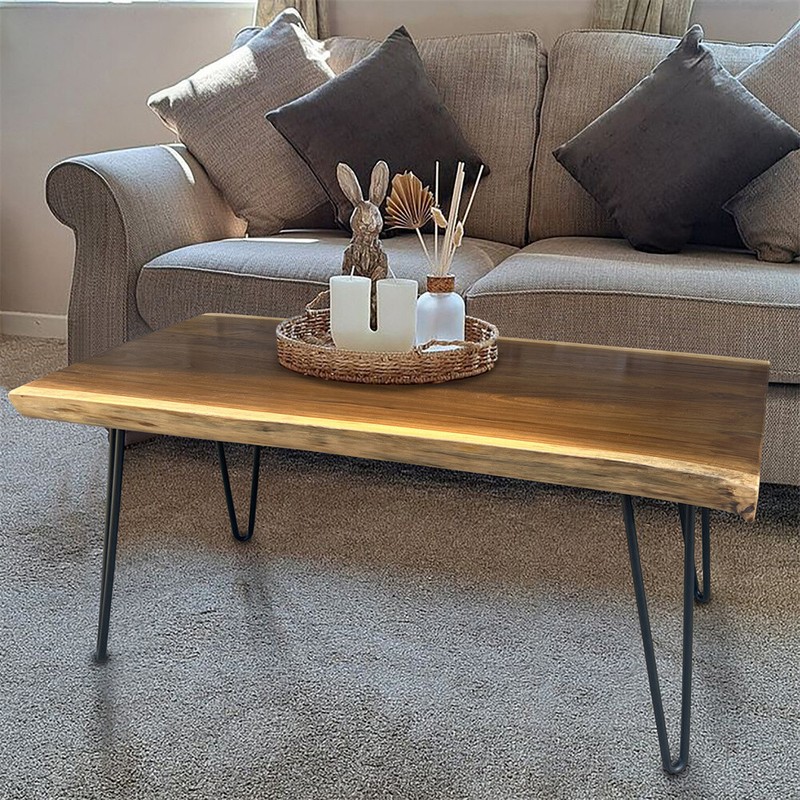 Rustic Teak Live Edge Small Coffee Table Mid-Century Modern Table Home Decor gallery