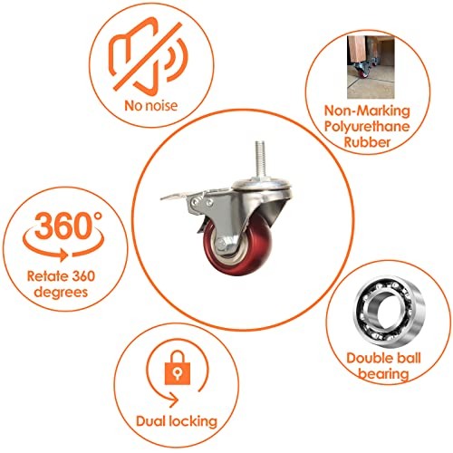 Heavy Duty Stem Caster Wheels Double Bearing PU Castors No 2 Inch With Brake gallery