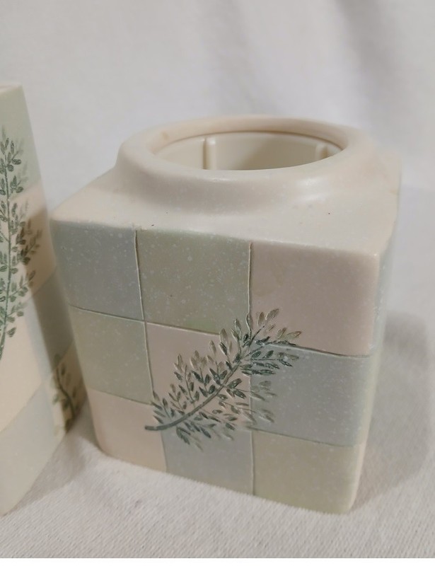 Bathroom Set Soap Dispenser & Dixie Cup Dispenser Hand Painted Ceramic Green gallery