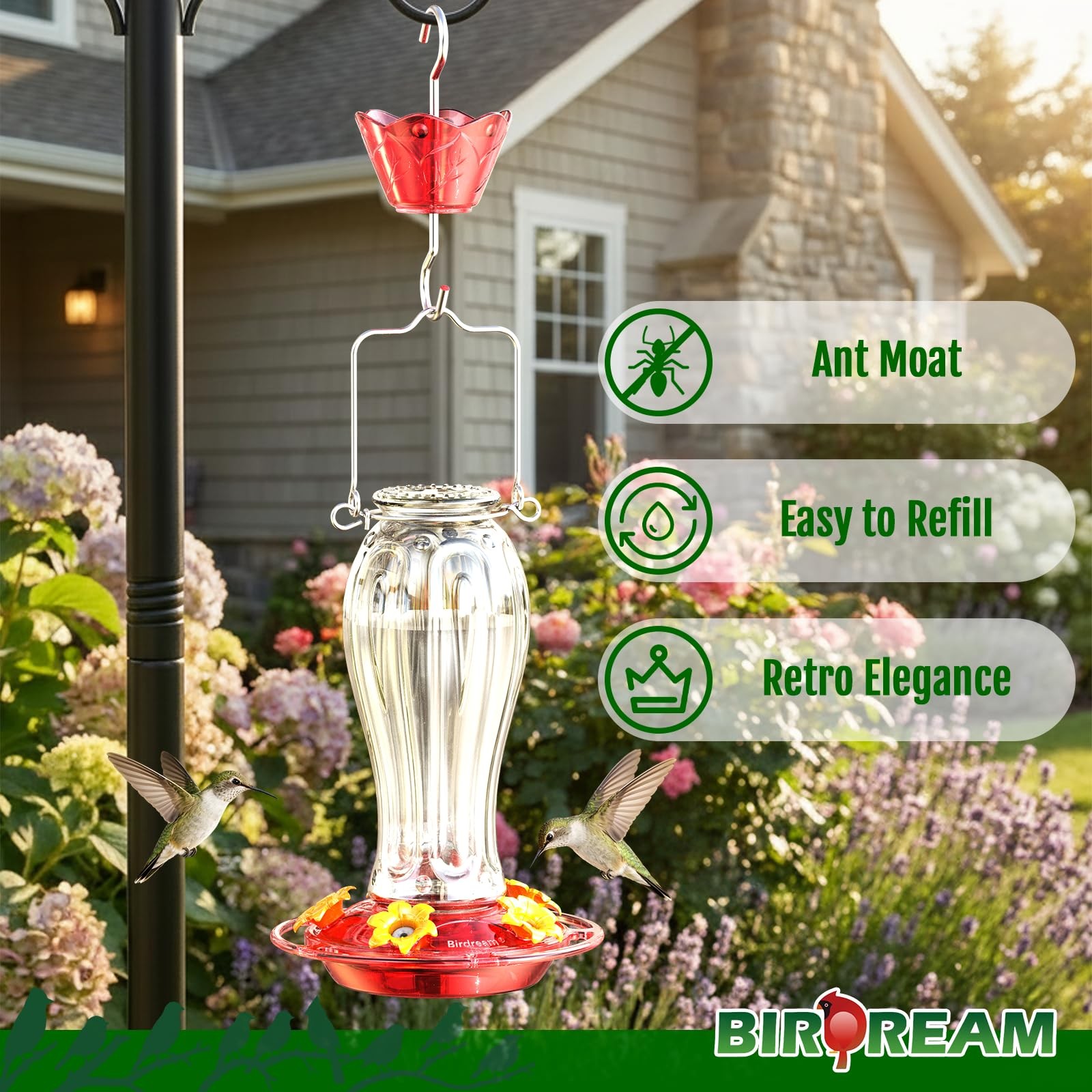 Birdream Glass Hummingbird Feeder for Outdoors, 18oz Hanging 18oz, Clear gallery