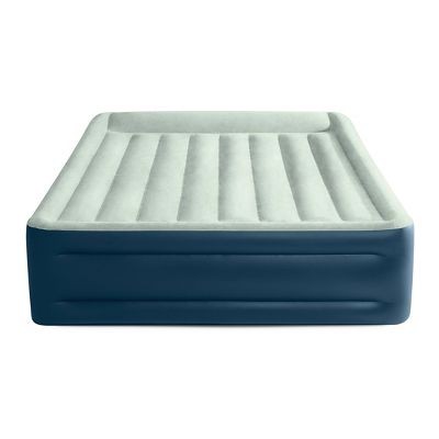 INTEX ELEVATED 18" PILLOW REST QUEEN AIR MATTRESS, INTERNAL PUMP, OFF-WHITE/BLUE gallery