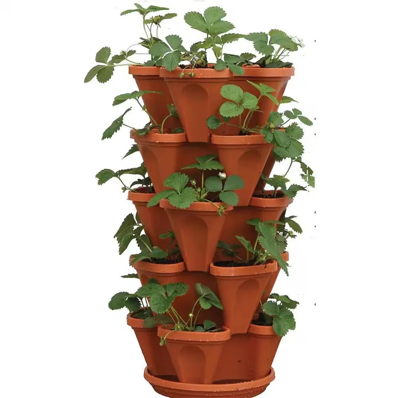 Mr. Stacky Vertical Planter Terracotta Plastic Stackable Self-Watering (5-Pack) gallery