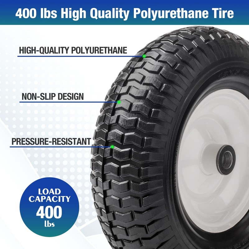 13" 5.00-6 Flat Free Solid Polyurethane Tire and Wheel , 1 Pack PU Airless Ti... gallery