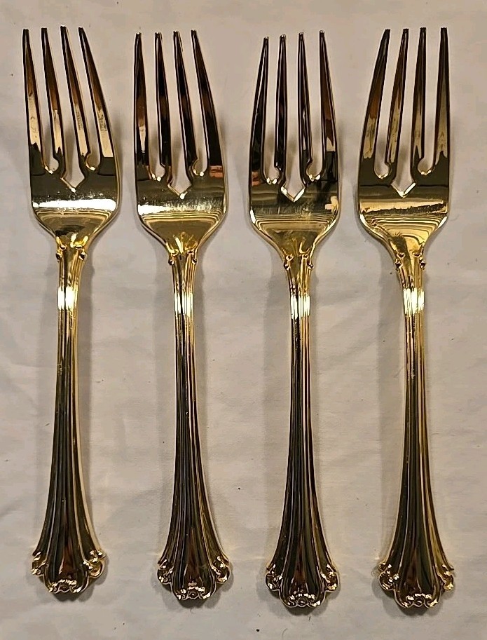 F.B. Rogers Gold Plated Electroplate American Chippendale Set of 4 Salad Forks