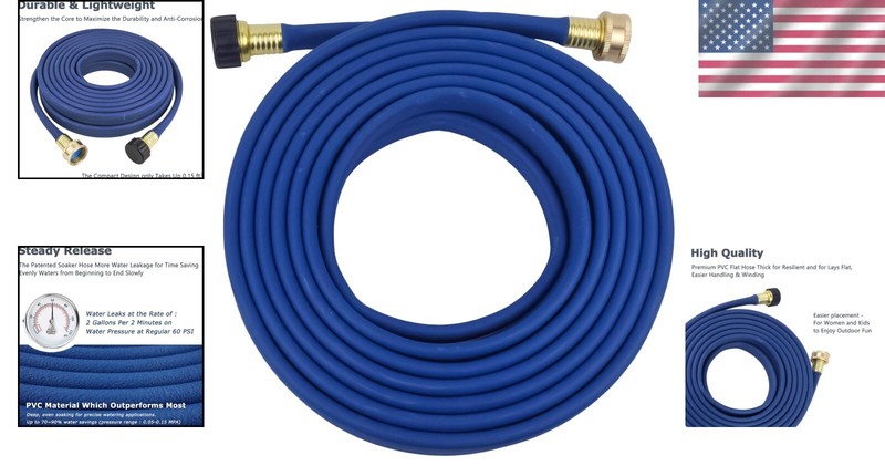 Water-Saving 25ft Flat Soaker Hose with Metal Connectors for Garden Efficiency gallery