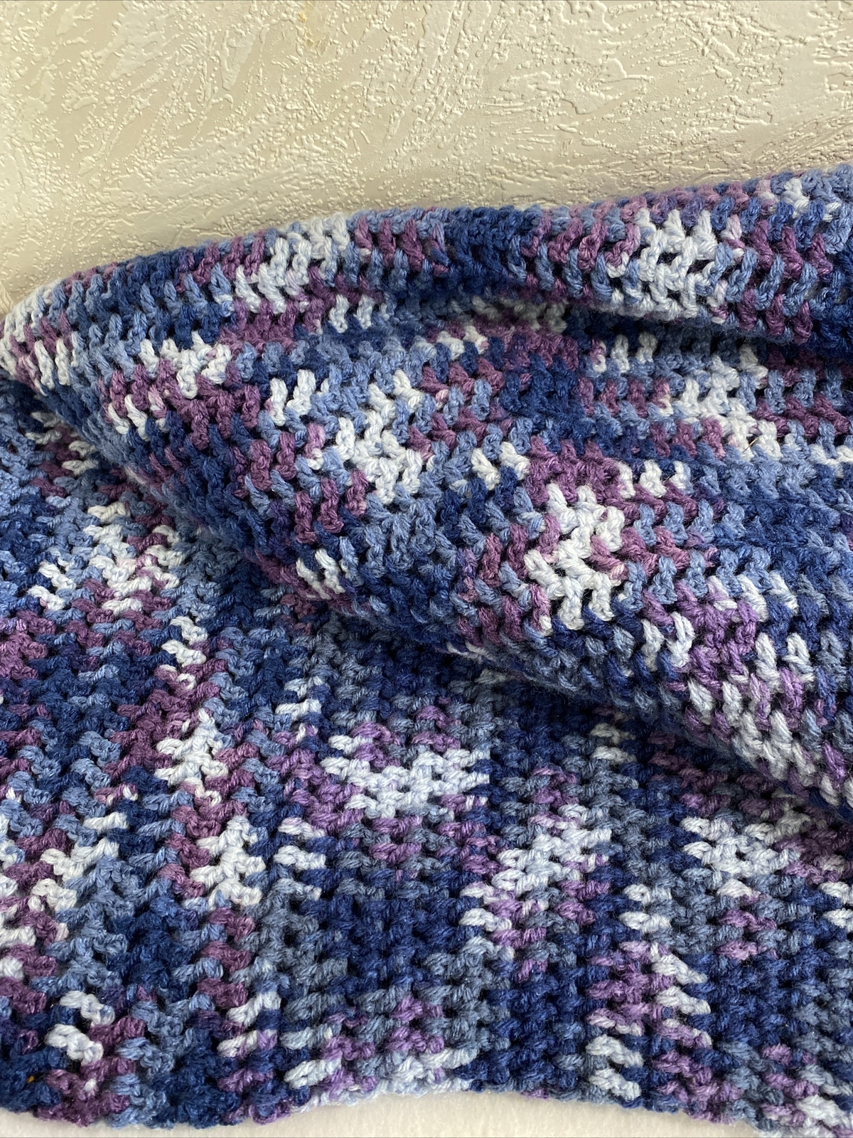 Beautiful Handmade Afghan Purple And Blues 56“ X 45“ gallery