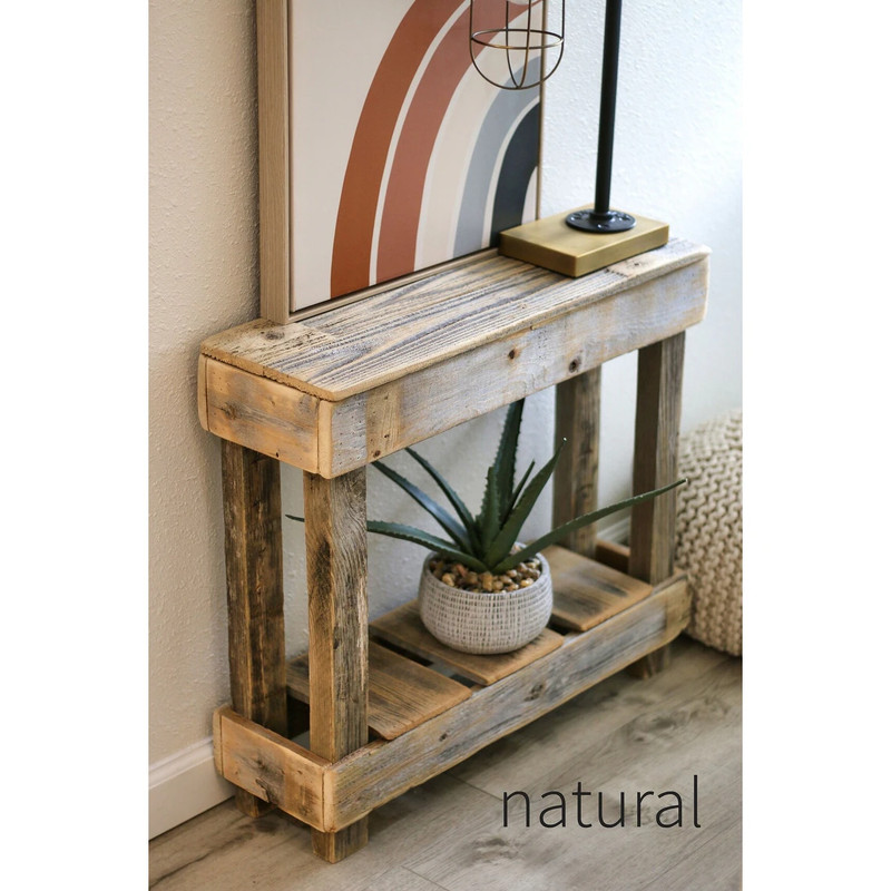 Rustic Farmhouse Accent End Side Table Narrow Natural Unfinished Reclaimed Wood gallery