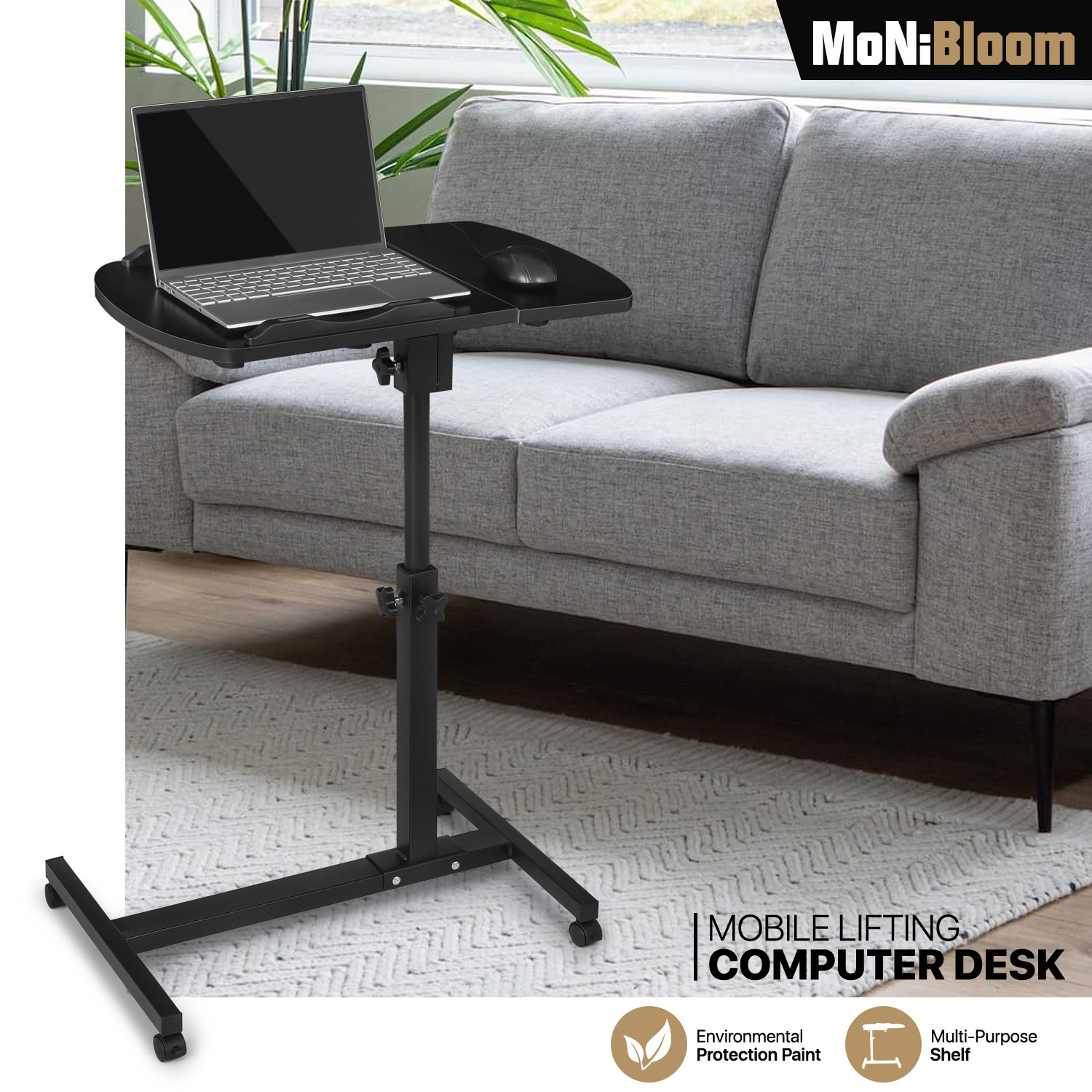 [ROLLING SWIVEL LAPTOP DESK]Stand Up Workstation Adjustable Height & Angle Table gallery