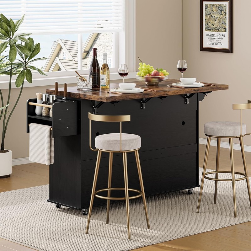 Kitchen Island with Power Outlet Drop Leaf Spice Rack Towel Holder Cart gallery